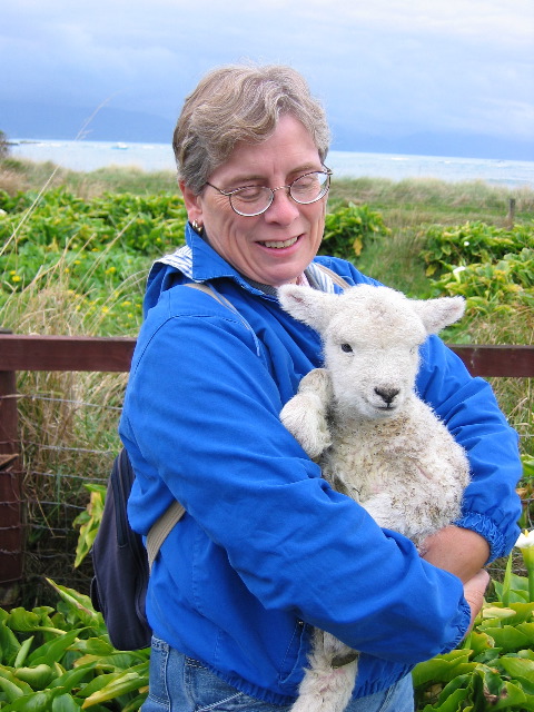Shelley holding lamb, <1 day old!