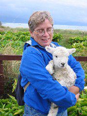 Shelley holding lamb, <1 day old!