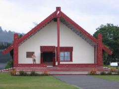 Maere:  Maori meeting house, at New Zealand Maori Arts and Crafts Institute, Rotorua